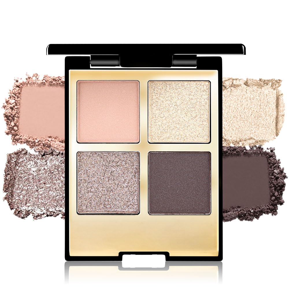 4 Colors Eyeshadow Makeup Palette,Nude Rose Gold Natural Neutral Nude Eye Shadow Palette with Mirror,Long Lasting Naturing-Looking,Waterproof,Travel Size