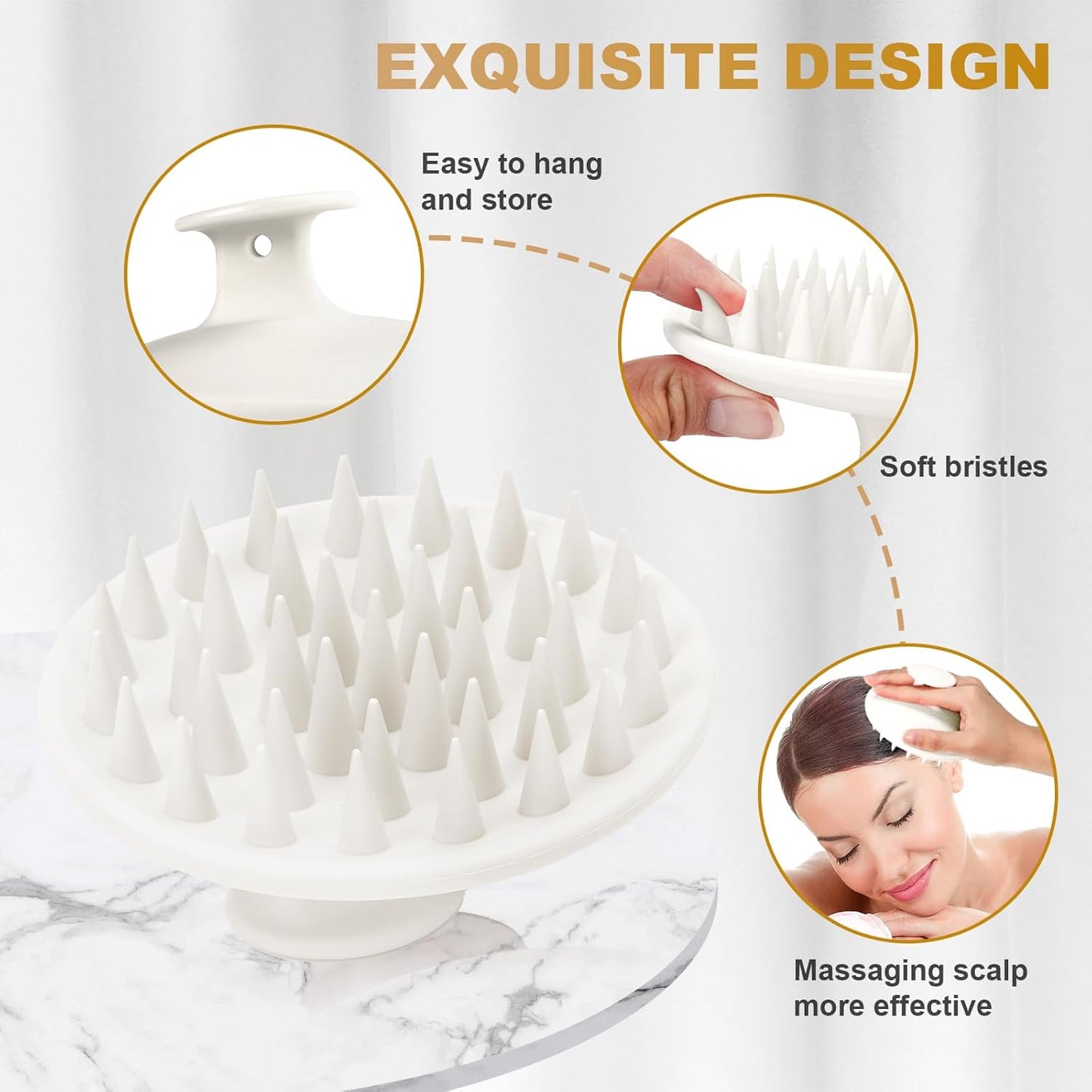 Silicone Scalp Massager Shampoo Brush, Scalp Brush for Hair Growth & Dandruff Removal, Hair Scrubber Scalp Stimulator Exfoliator Brush with Soft Bristles for Wet Dry Scalp Care (White)