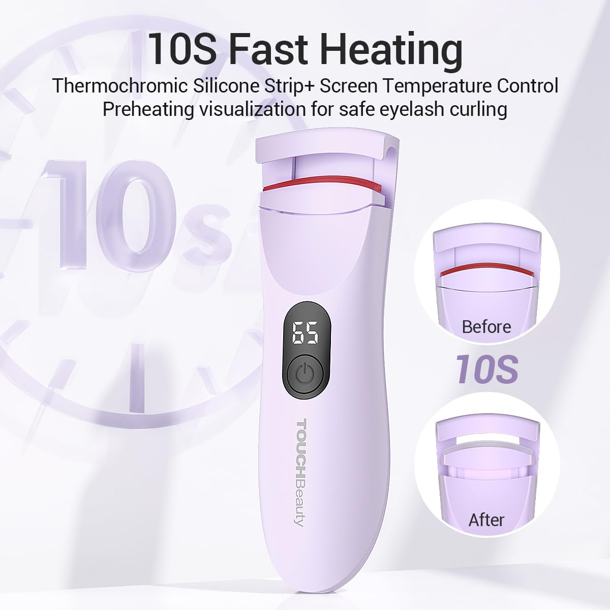 TOUCHBeauty Rechargeable Heated Eyelash Curler with LED Display, Featuring 3-Level Adjustable Temperature for a Natural, Long-Lasting Curl (Up to 24 Hours) AG-2316purple
