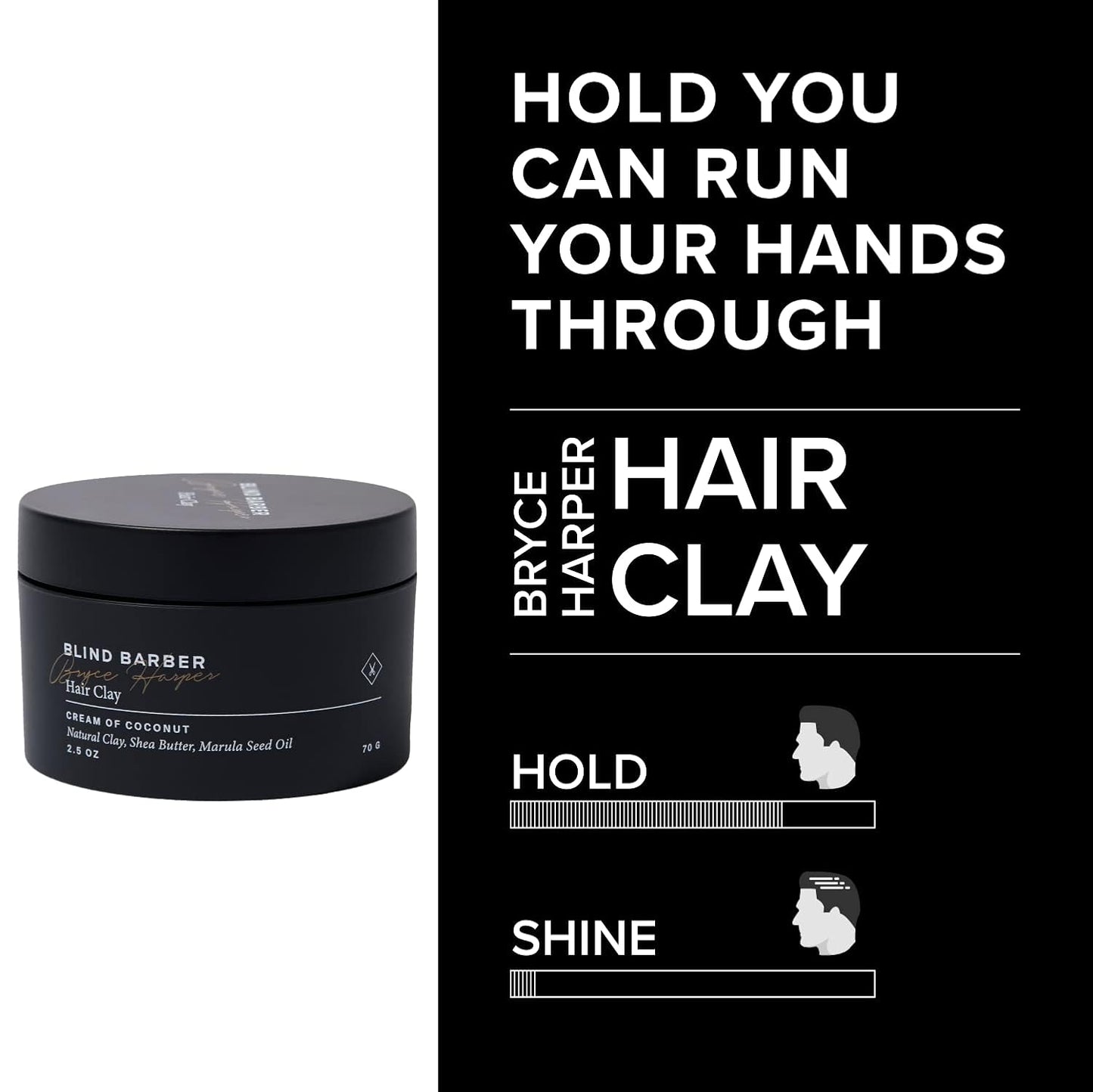 Blind Barber Bryce Harper Hair Clay - Matte Clay Pomade for Men - Medium to Strong Hold - Infused with Kaolin, Shea Butter & Marula Seed Oil - Coconut Scent (2.5 Oz)