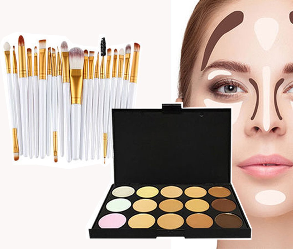 20pc White Eye And 15pc Contour Pallet Eye Makeup Brush Set