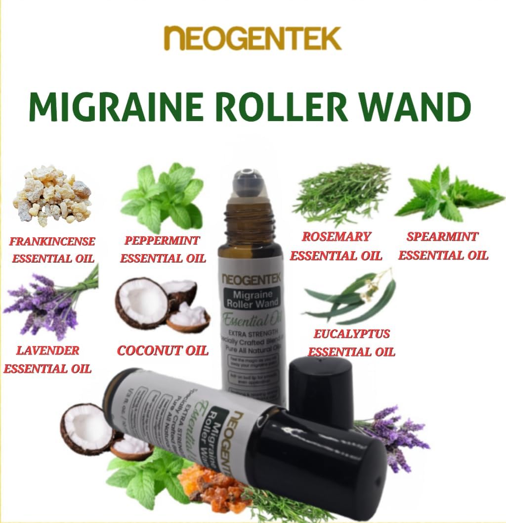 Migraine Essentail Oil Roller | Crafted Blend of 7 Powerful Essential Oils | Headache, Migraine Relief, Sinus/Made in USA 0.33 OZ 10 ML