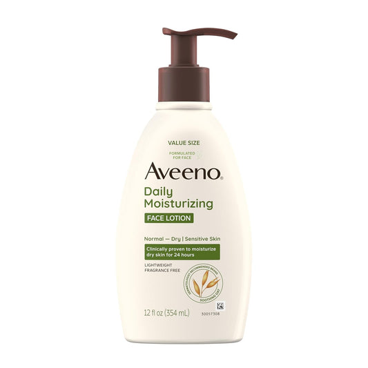 Aveeno Daily Moisturizing Face Lotion with Soothing Prebiotic Oat, Gentle Lotion Nourishes Normal to Dry Skin With Moisture, Sensitive Skin, Fragrance-Free, 12 fl. oz