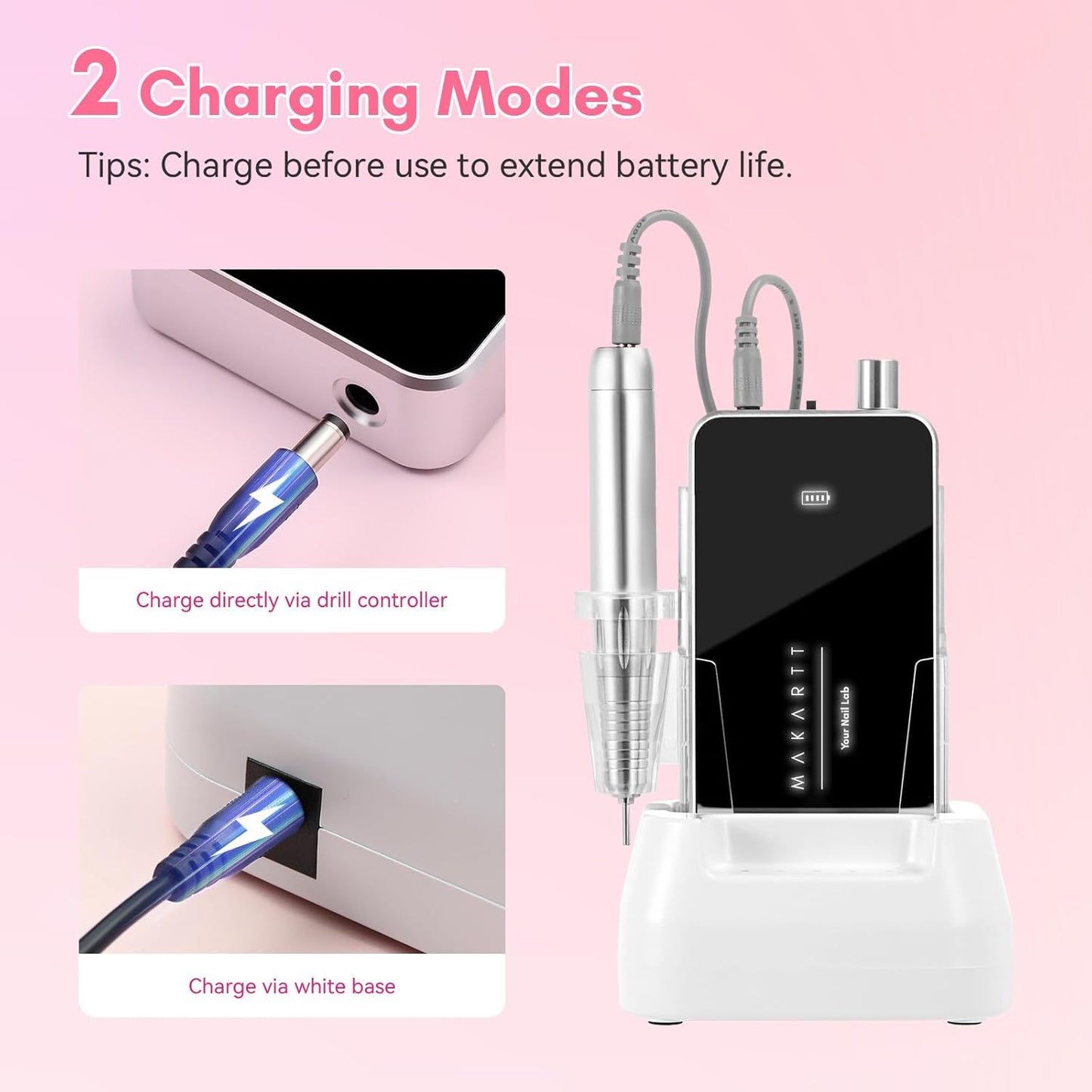 Makartt Electric Nail Drill - 35000RPM Rechargeable Efile with Coreless Motor, Nouvella Portable Nail Filer Machine for Acrylic Gel Removal with Drill Bits Set, Black