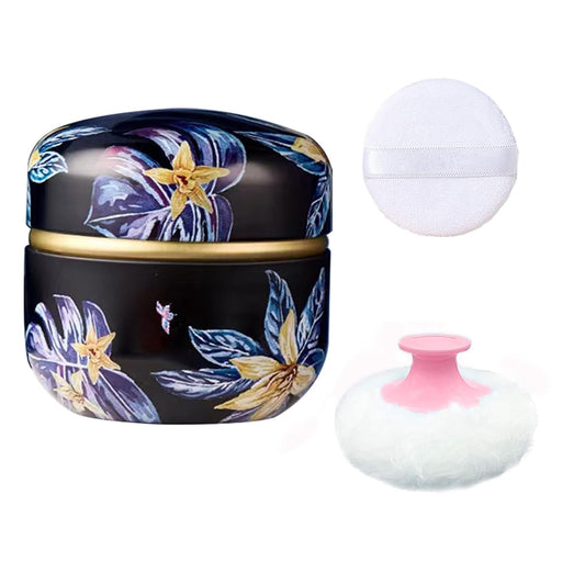 Body Powder Puff and Container for Dusting Powder, Women Powder Puff and Powder Case for Bath and Travel (Procumbens Flowers)