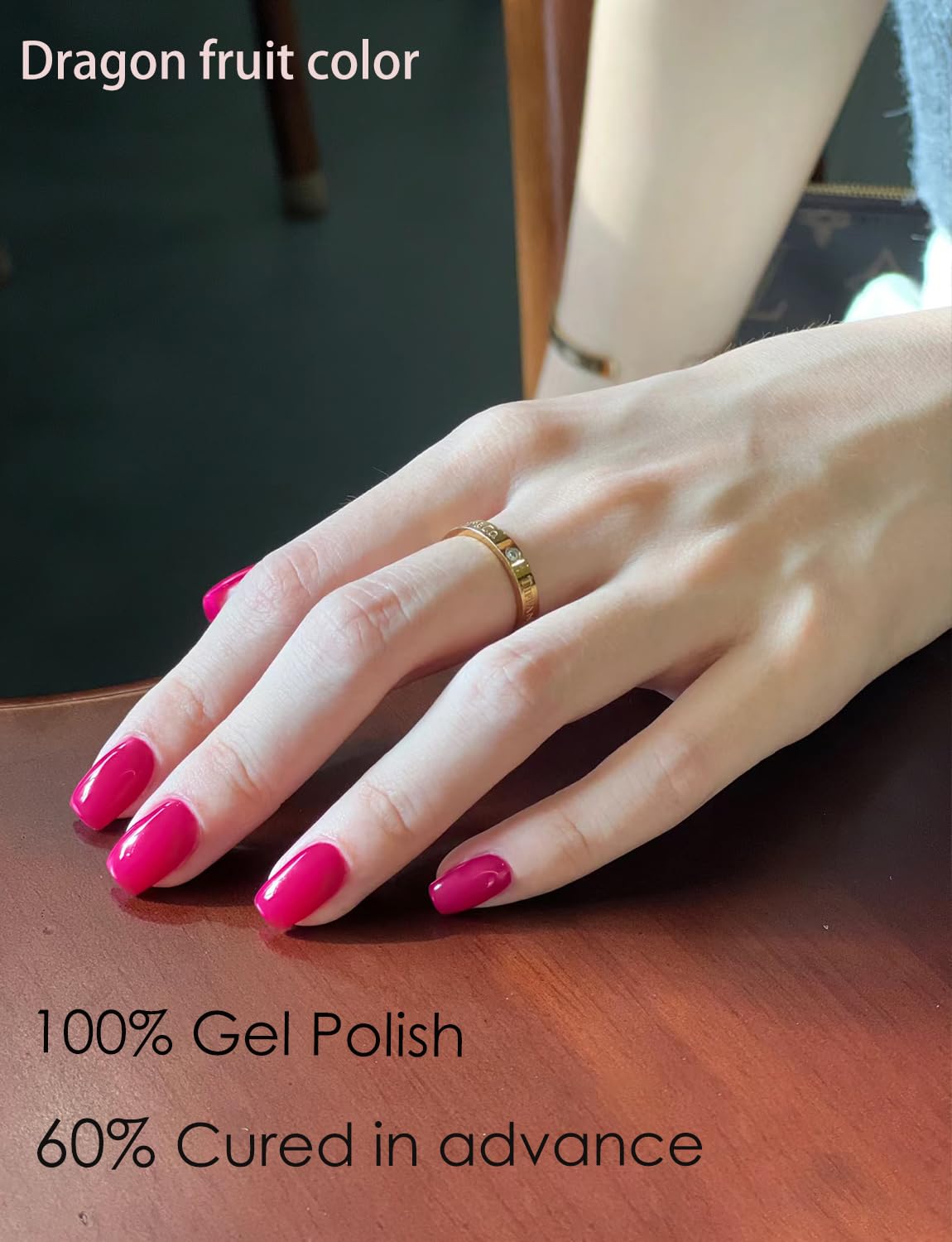 Semi Cured Gel Nail Strips, 20pcs Berry Pink Gel Nail Stickers Work with UV, Easy to Use and Remove