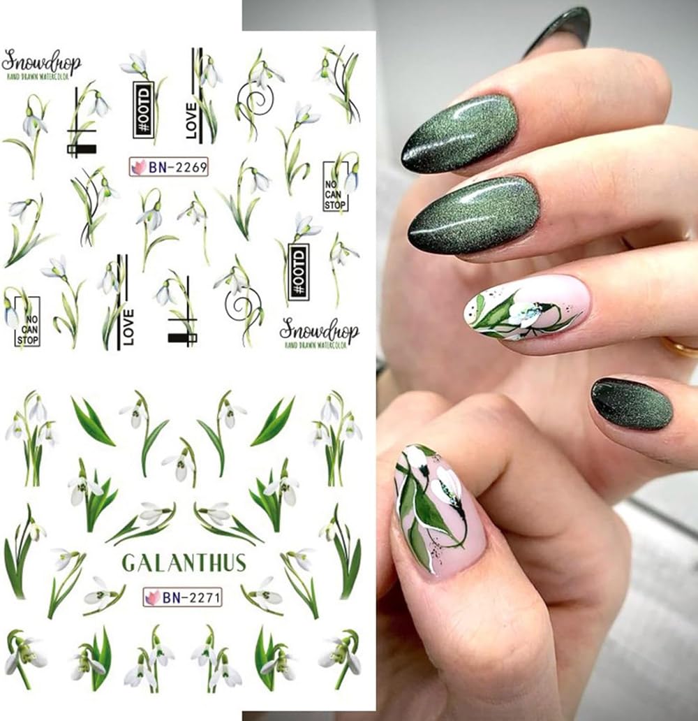 Flowers Nail Art Stickers Decals Tulip Floral Leaf Watercolor Nail Art Decals Transfer Foils for Nails Supply Butterfly Flowers Designs Nail Tattoo Sliders for Women DIY Manicure Nail Decoration 12PCS