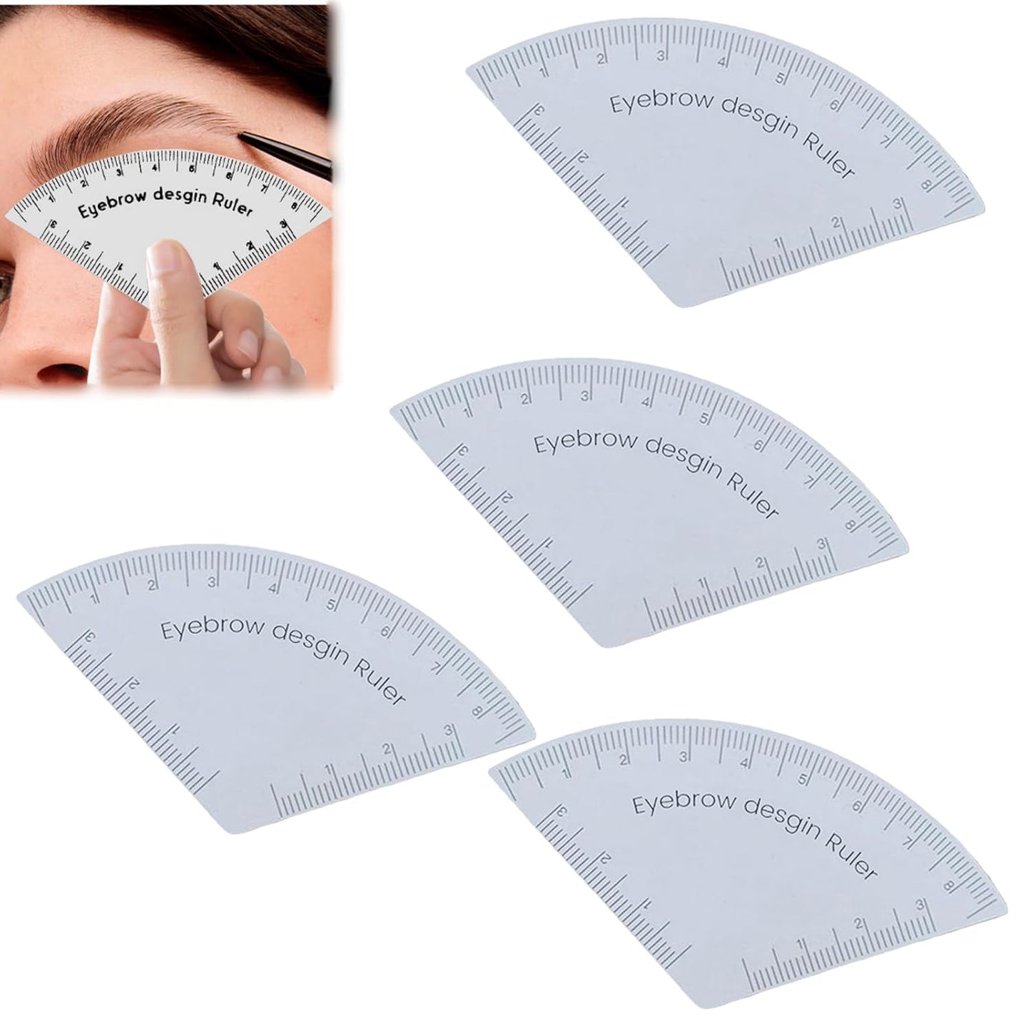4Pcs Eyebrow Mapping Ruler, Brow Shaping Tool with Guide Stencils - Precise Measuring for Symmetrical Eyebrows, Easy to Use, Travel-Friendly & Hypoallergenic