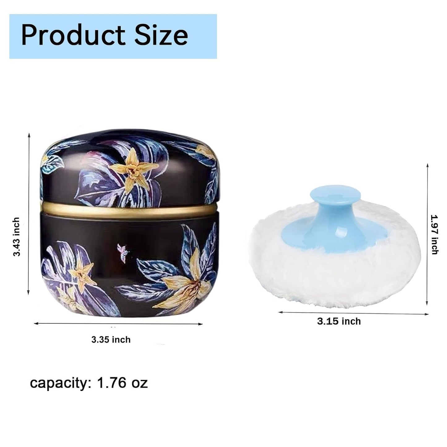 Body Powder Puff and Container, 3.35" Portable Dusting Powder Container with Soft Puff Loose Powder Case Box Jar with Lids for Baby Women Home and Travel Use