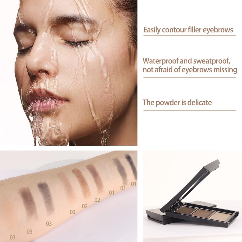 Eyebrow Powder Dark Light Brown Kit,Eye Brow Powder for Women with Brow Brush,Long-Lasting Waterproof Three Colors Brow Filler Get Full Defined Natural Brows,Eyebrow Powder Makeup
