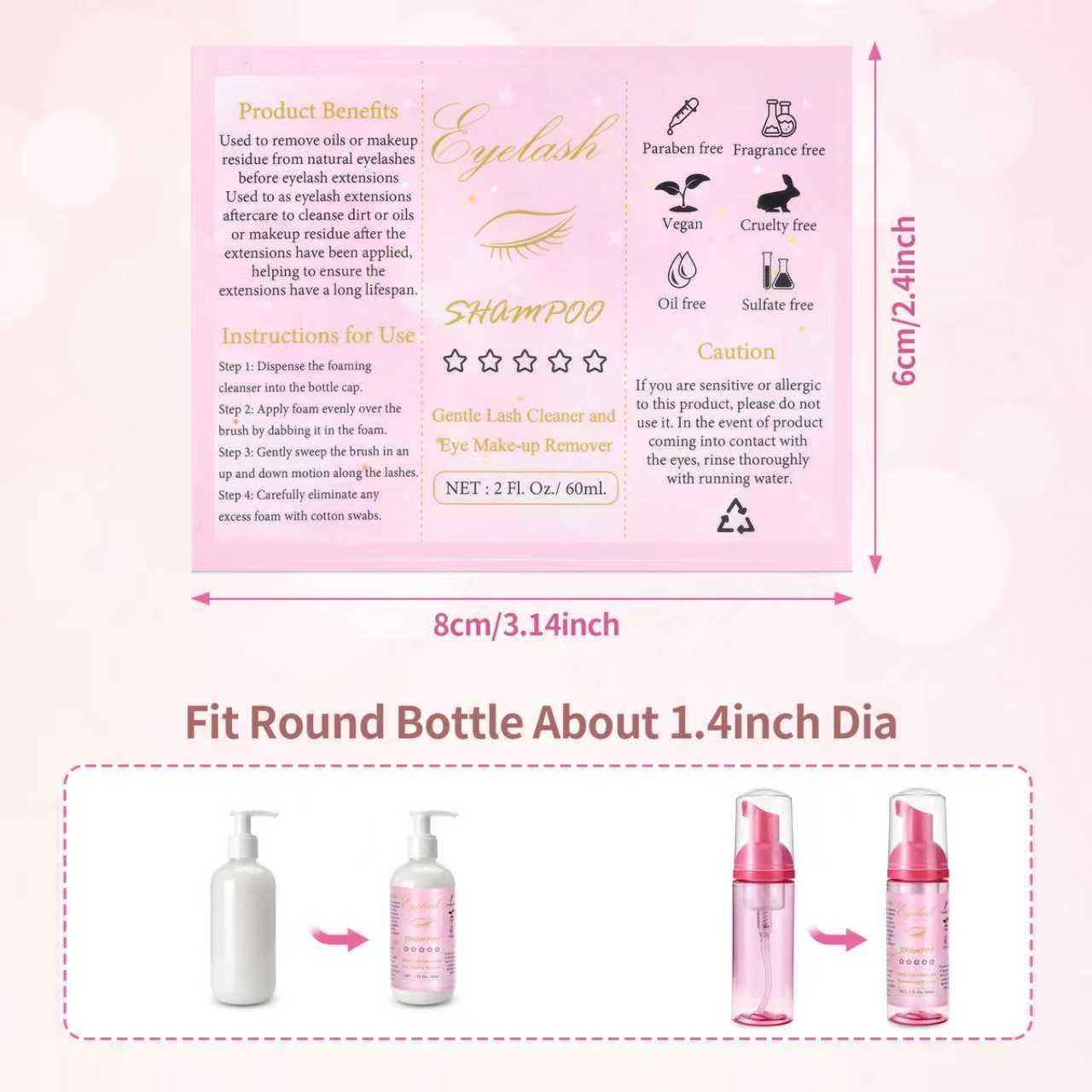 100 Pcs Lash Shampoo Bottle Brushes Set 20 Empty Foam Pump Dispensers 20 Label Stickers 20 Mascara Wands Tubes 20 Cleansing Brush 20 Bag for Eyelash Extensions Aftercare(Red Rose)