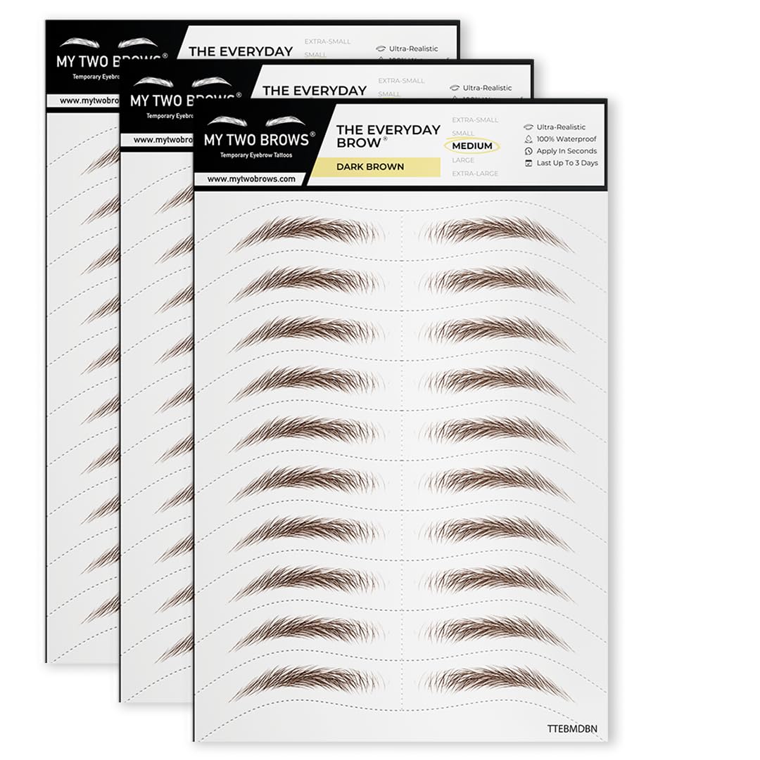 30 Pairs Dark Brown Temporary Eyebrow Tattoos, Waterproof and Smudge-Proof Dark Everyday Style Realistic Eyebrow Stickers for Men & Women, Easy to Apply, Won't Work on Existing Brows