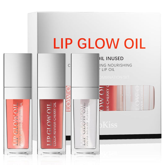 Lip Glow Oil Long Lasting Plumping Transparent Lip Balm Moisturizing Lip Oil Repairing Lip Lines and Prevents Dry Cracked for Lip Care and Dry Lips (Set-B)