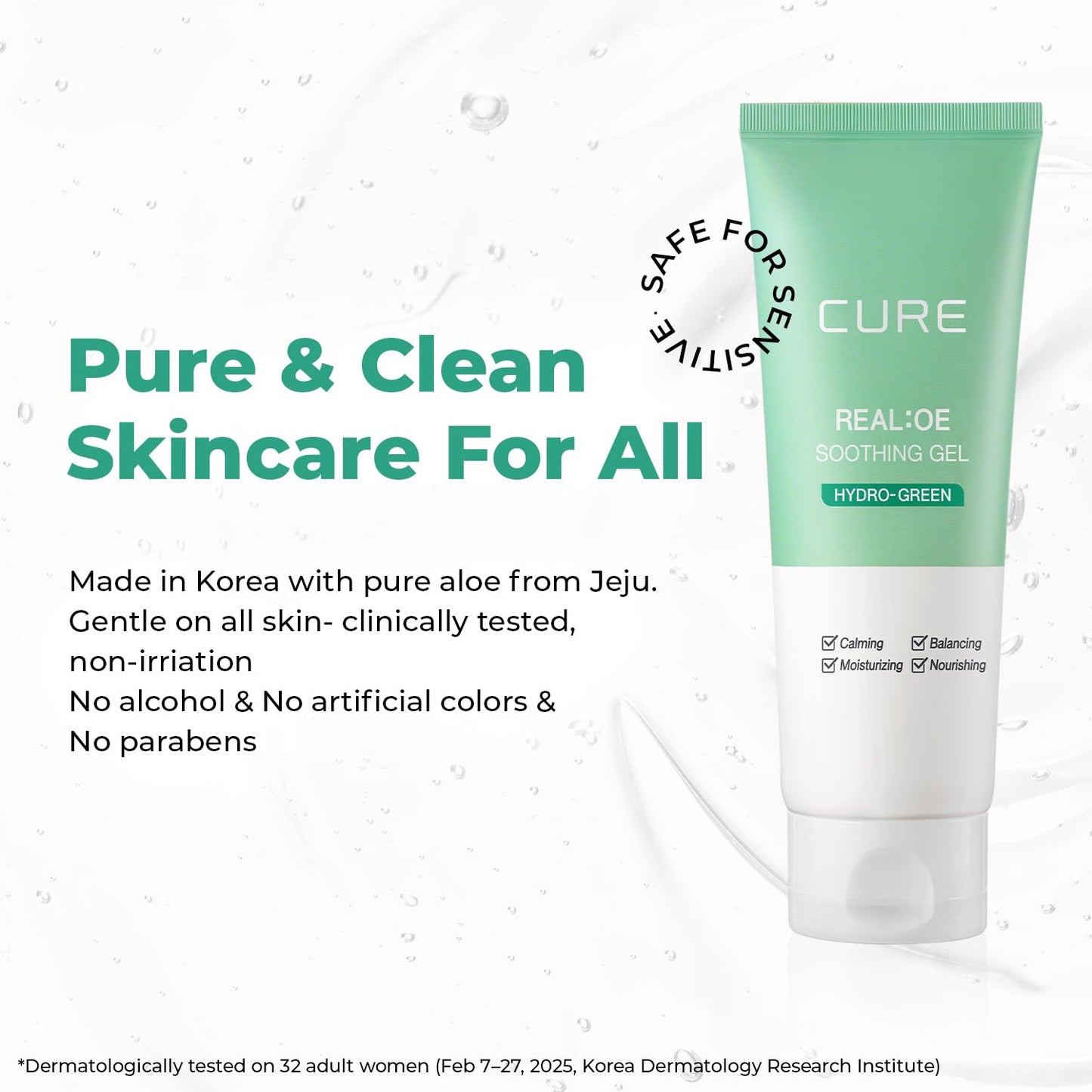 CURE Aloe Vera Gel with 90.52% Leaf Juice, Soothing & Hydrating Korean Skin Care for Sun-Exposed or Dry Skin, 5.07 fl oz, Refreshing Gel Moisturizer for Face & Body