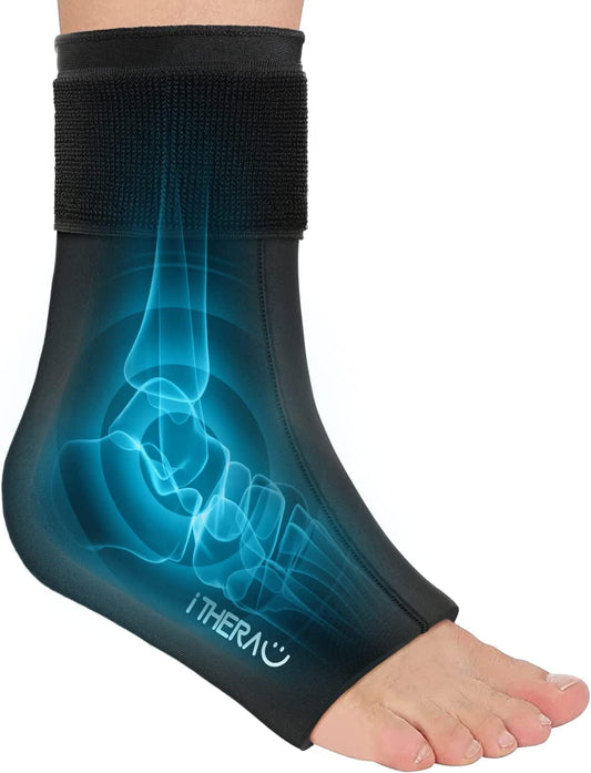 iTHERAU Ankle Ice Pack Wrap, Reusable Gel Hot & Cold Therapy for Foot & Heel Injuries | Achilles Tendonitis, Plantar Fasciitis, Swelling, Sprained, Pain Relief