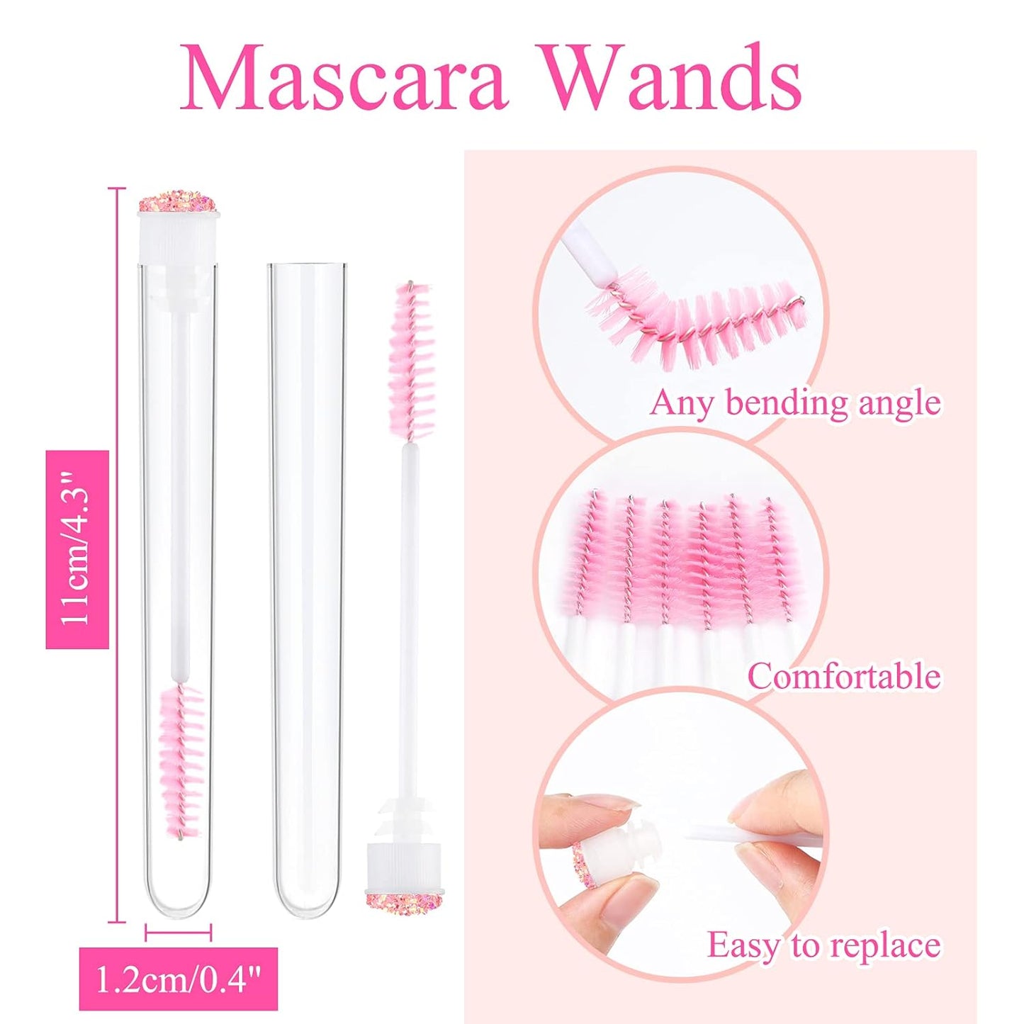 50pcs Eyelash brush Lash Wand Makeup tool Eyelash Extension supplies Cleaning brush Diamond Mascara star l pink