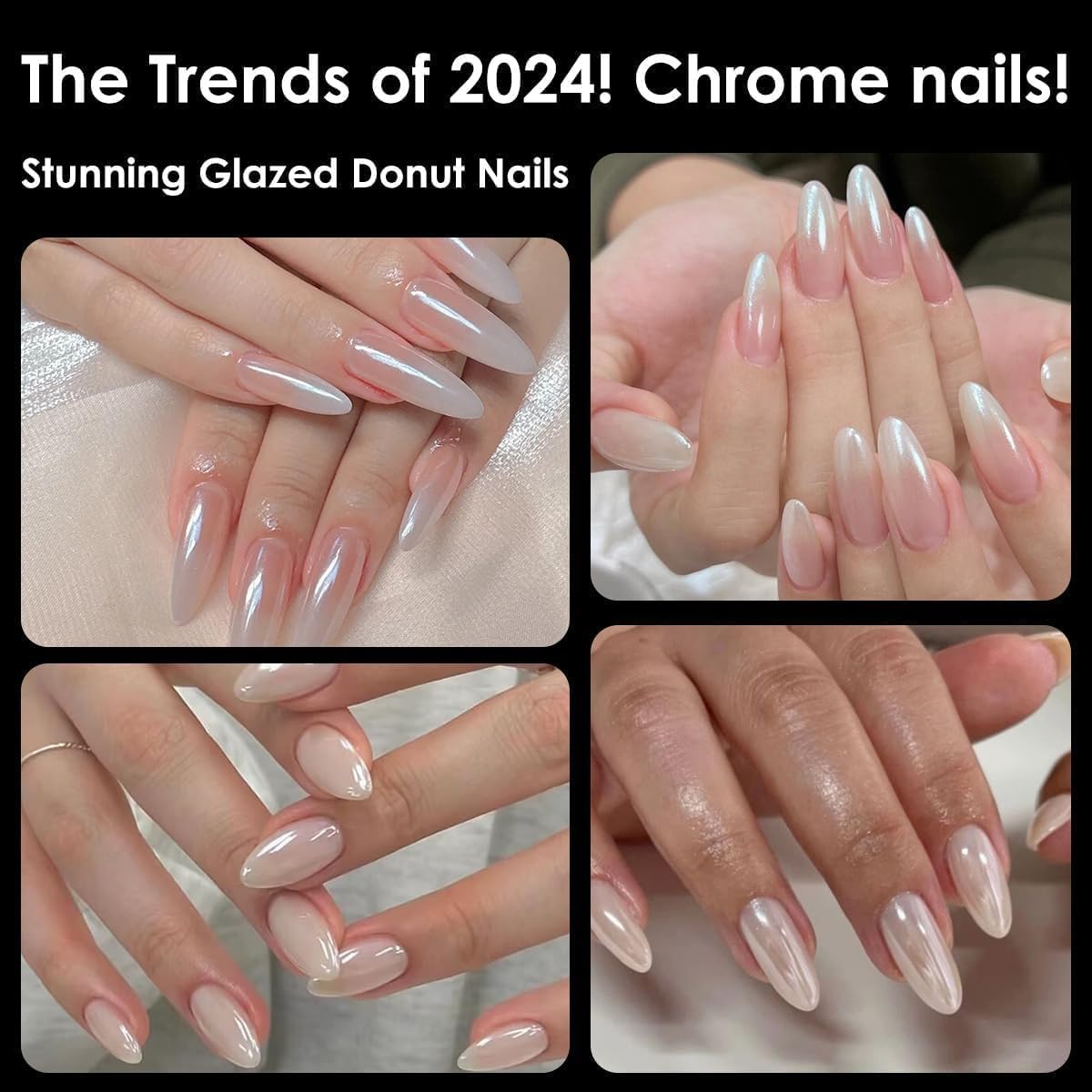 White Pearl Chrome Nail Powder: 7 Colors Iridescent Aurora Chrome Powder Pearl Mirror Effect Glitter Powder Pearlescent Ice Transparent Mermaid Pigment Dust for Nail Art Decoration