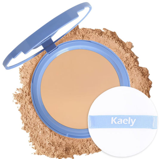 Kaely Pressed Face Powder Compact, Oil Control Flawless Makeup Setting Powder, Perfection Matte Compact Powder Foundation, polvo compacto de maquillaje, Lightweight Waterproof, 03 Pure Beige