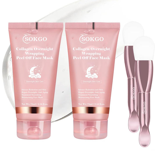 Collagen Overnight Wrapping Mask, Intensive Hydration Anti Aging Overnight Skin Treatment, Boosts Elasticity and Firmness, Revitalizes Dull Skin Reduces Fine Lines and Wrinkles (2PCS)