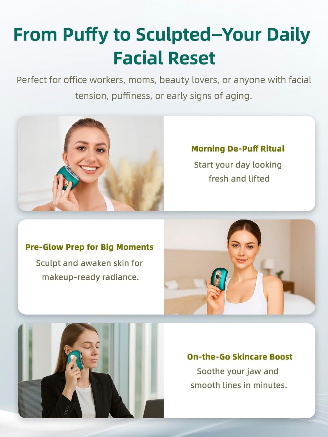 Lymphatic Contour Face Brush – Face Massager for Lymphatic Drainage, Double Chin Reducer, and Facial Sculpting – Gentle Vibrating Lymphatic Drainage Tool for Jawline & Puffiness - Green