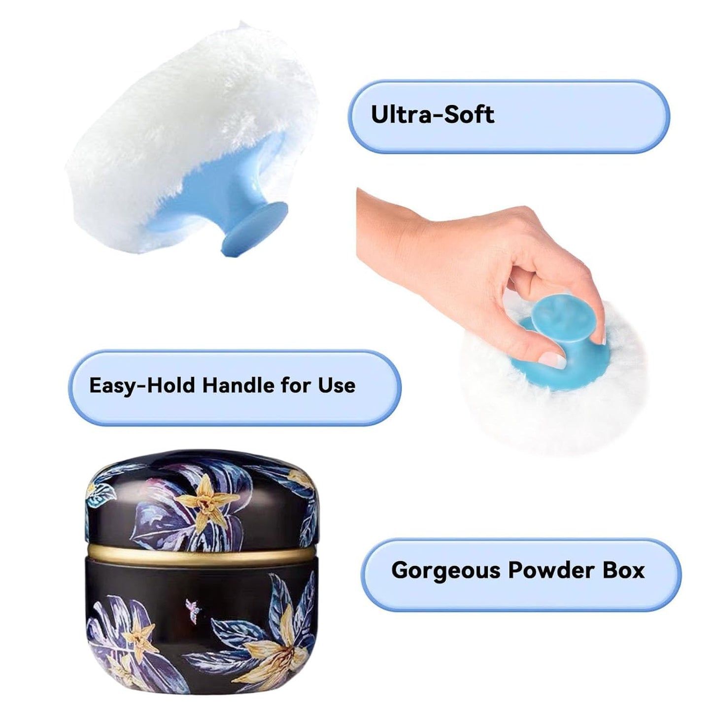 Body Powder Puff and Container, 3.35" Portable Dusting Powder Container with Soft Puff Loose Powder Case Box Jar with Lids for Baby Women Home and Travel Use