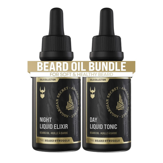 The Beard Struggle Tonic + Elixir Beard Oil Bundle - Gold Collection - Grooming Beard Oil - Softens, Moisturizers, and Strengthens Beard Growth - Pack of 2, Asgardian Secret