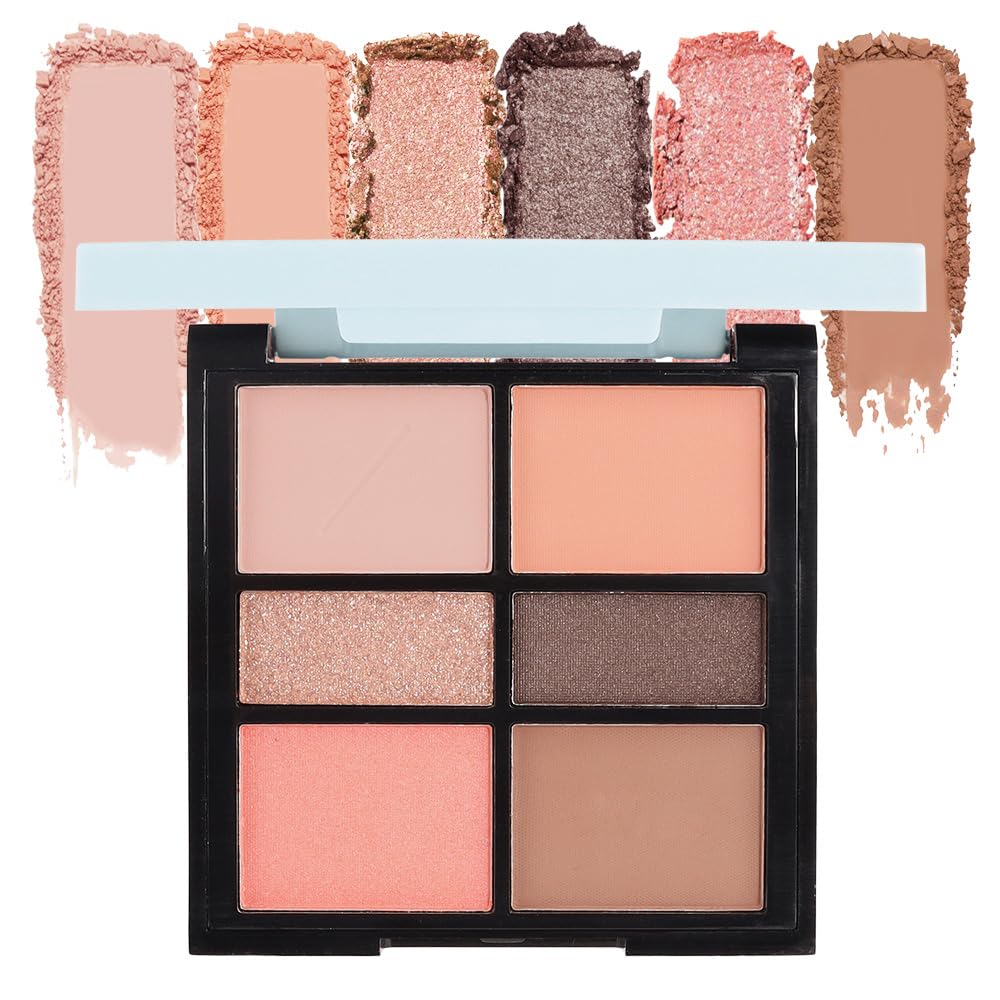 6-Color Eyeshadow Palette Makeup,Velvety Matte & Shimmer Eyeshadow Blend,Warm Peach & Rose Gold Tones Eye Makeup, Long-Lasting Naturing-Looking,Built-In Mirror#02