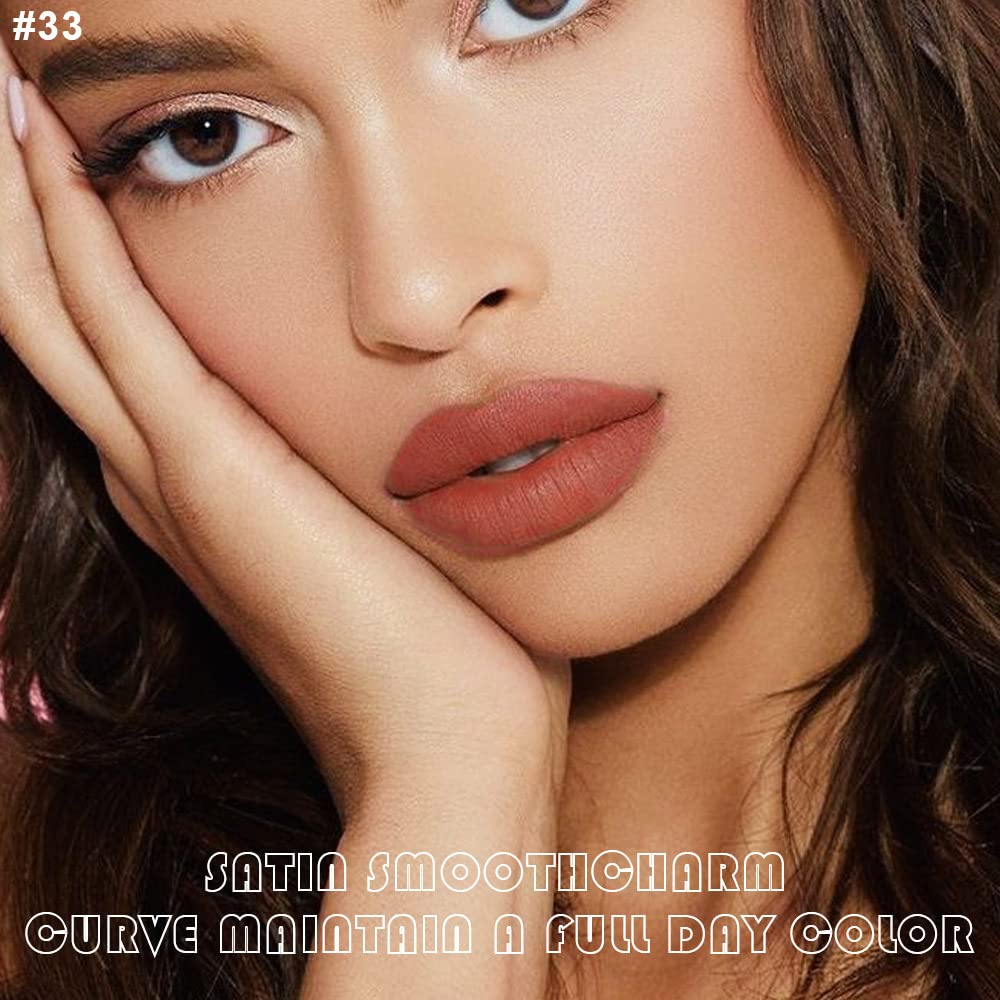 evpct 2Pcs Reddish Brown Neutral Color Lip Liner and Matte Lipstick Makeup Sets Vegan Lipstick Lip Liner and Gloss Set Lip Stain Long Lasting Waterproof 24 33#