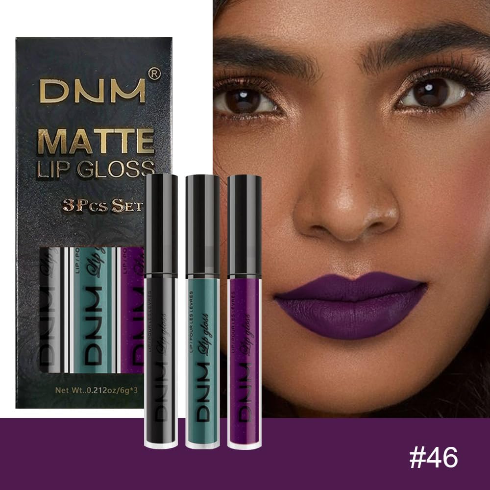 evpct 3Pcs Dark Black Green Purple Matte Liquid Lipstick Lip Stain Sets for Women Long Lasting Waterproof, 24 Hours Goth Lipstick labiales matte mate larga duracion listip 24 hours, 19#
