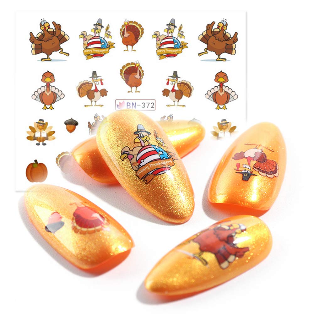 Fall Nail Stickers Autumn Maple Leaf Nail Art Decals Thanksgiving Day Water Decal Transfer Slider Set Turkey Pumpkin Nail Art Foil Stickers Nail Supplies Accessories Decoration Manicure Tips 12 Design