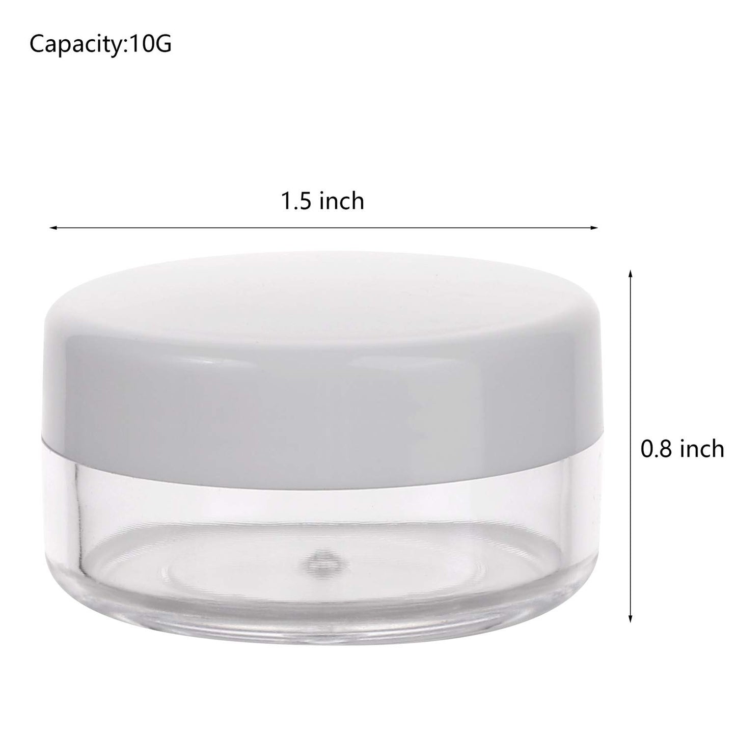 100 Count Mini Makeup Sample Containers with Lids 10g Plastic Cosmetic Containers Refillable Traveling Jars for Skin Care Products - White