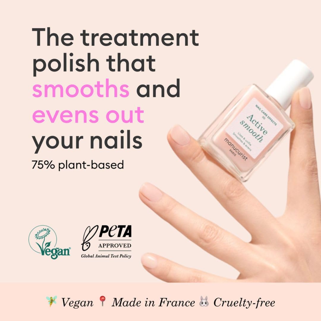 Manucurist Active Smooth 00 Nail Concealer Polish & Care - 2 in 1 Nude Nail Polish : Nail Strengthener and Growth - No Lamp - Ridge Filler for Nails - Natural Rosé Nail Polish