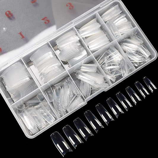 krofaue 500PCS Clear False Nails Tips - Half Cover Lady French Style Acrylic Artificial Tip Manicure with Box of 10 Sizes for Nail Tips Art Salons and Home DIY