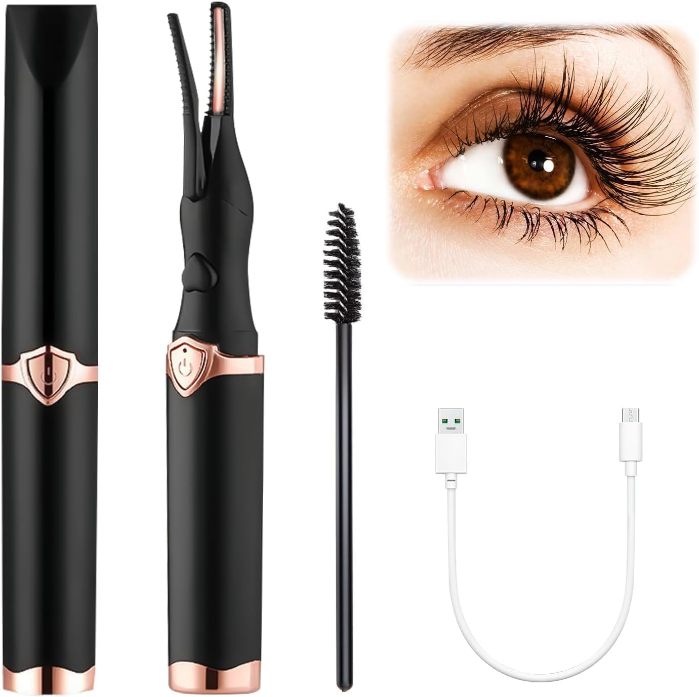 Heated Eyelash Curler, 2 in 1 Clip-Type Design, USB Rechargeable Electric Eyelash Curler, 3 Heat Modes, Natural Curling 24 Hours Long Lasting, Beauty Tools for Women (Black)