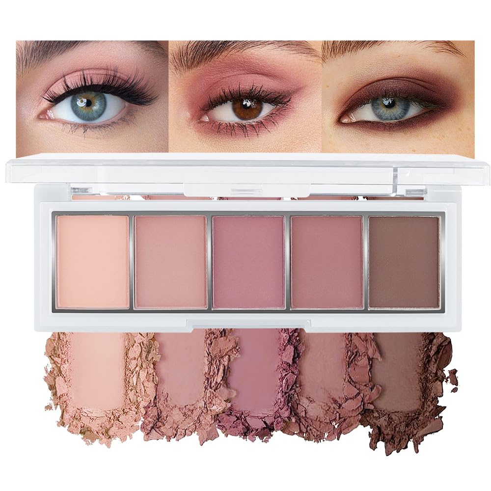 Neutral Nude Brown Eyeshadow Palette Makeup, 5 Colors Velvety Matte Finish, Romantic Peach Mauve Eye Shadows, Natural Everyday to Eye Makeup Looks, for Brown Eyes Long Lasting Naturing-Looking 04#