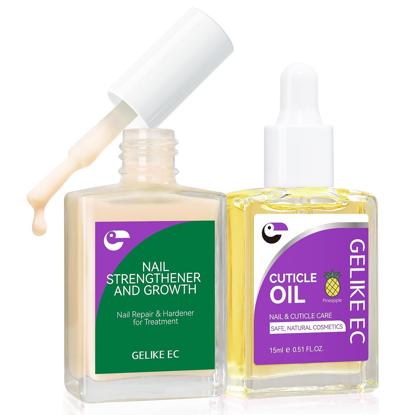 Gelike EC 2-in-1 Nail Rescue Kit: Apricot Nail Ridge Filler & Pineapple Cuticle Oil (15ml) - Tropical Scented Nail Care - Strengthens & Brightens - Travel-Friendly Mini Size