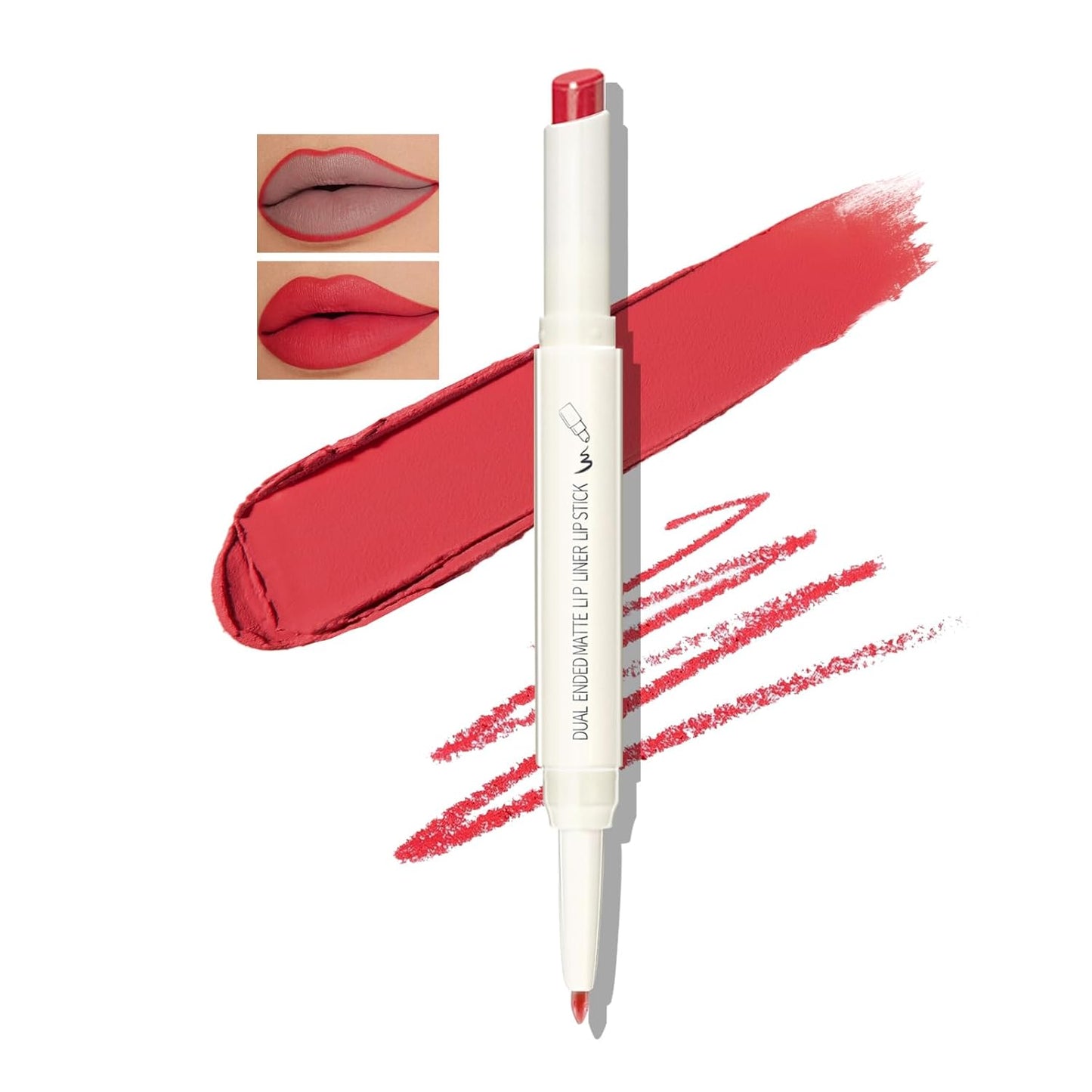 Boobeen Double-ended Lipstick Lip Liner Makeup Velvet Lipgloss Lipstick, Creamy Lip Pencil for Women Matte Long-lasting Matte Satin Finish, Nourishing and Non-fading