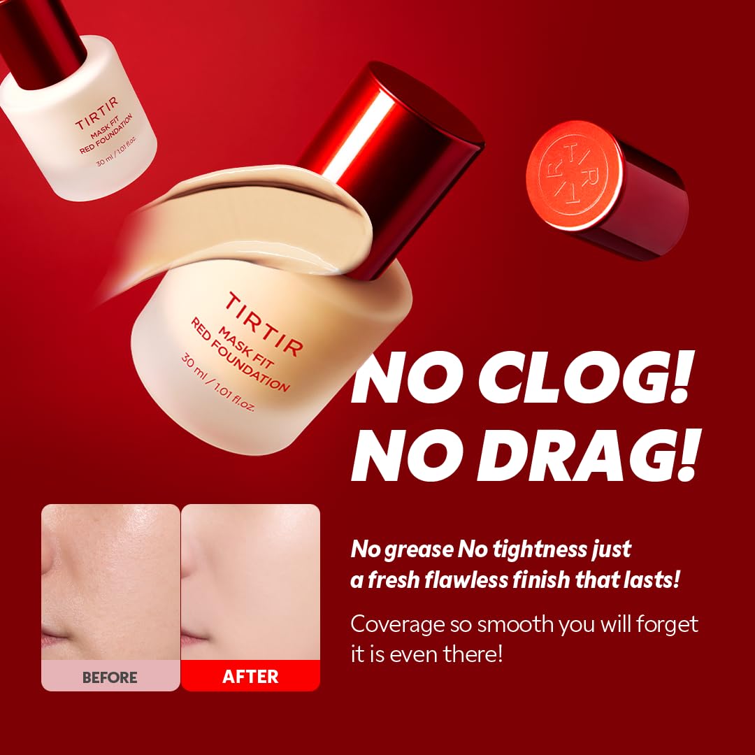 TIRTIR Mask Fit Red FoundationㅣLong Lasting Flawless Coverage, Energy Essence, Lightweight, Hydrating, Pore-Blurring, Breathable Satin Finish, Makeup, Radiant Skin, #27N Camel, 1.01 Fl Oz