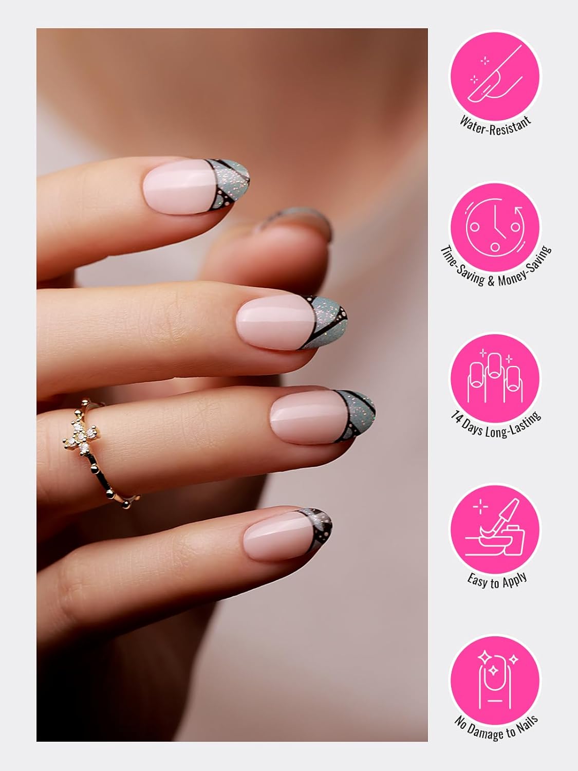 Semi Cured Gel Nail Strips, 30pcs Gel Nail Wraps, Easy to Apply, 2 Weeks Long Lasting (Cyan Butterfly Magic)