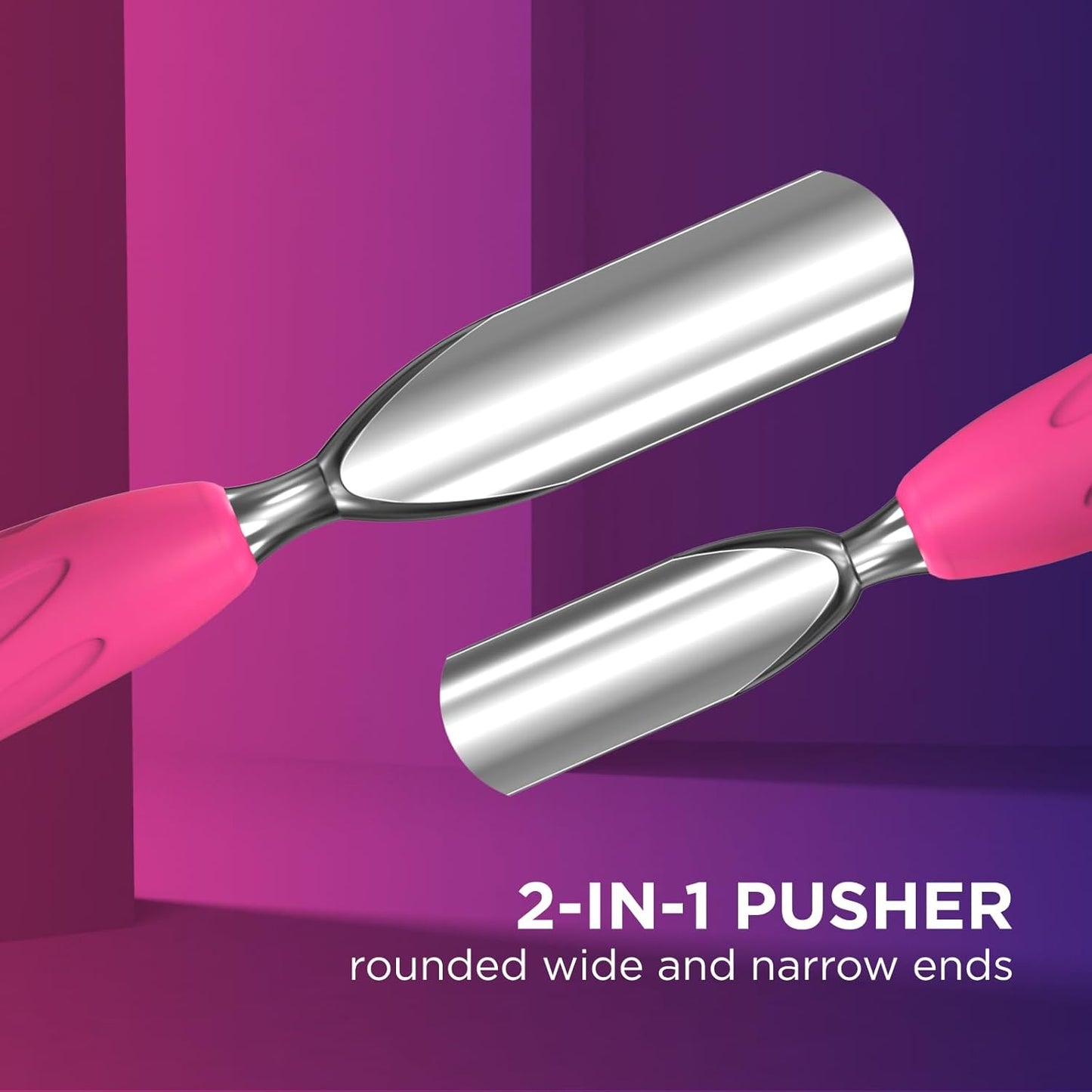 Staleks Manicure pusher Gummy with silicone handle UNIQ 10 TYPE 1 – Stainless Steel – Professional Cuticle Tool (rounded wide and rounded narrow pusher)