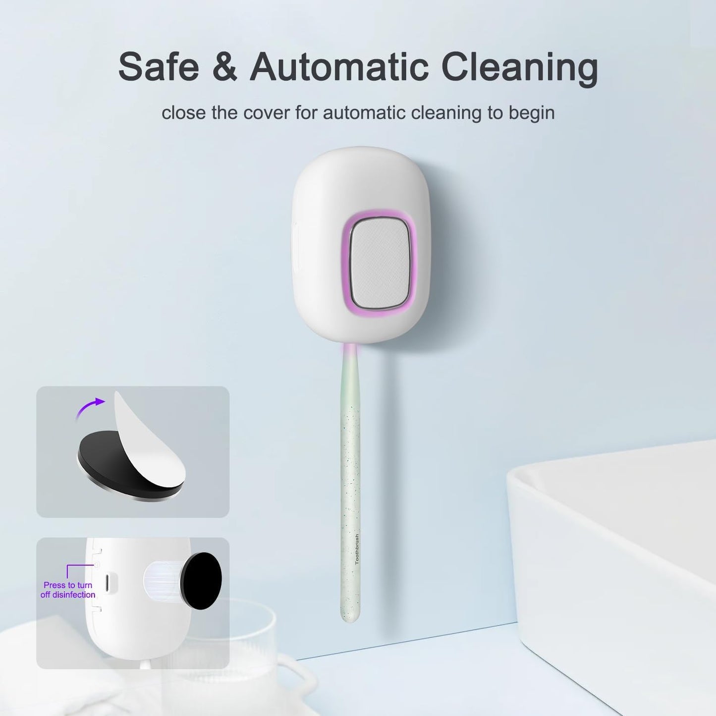 Toothbrush Holder, Toothbrush Cleaner Case, Portable USB Charging Toothbrush Cover with U V-C Light, Travel Toothbrush Holder (White-Fan-Heat)