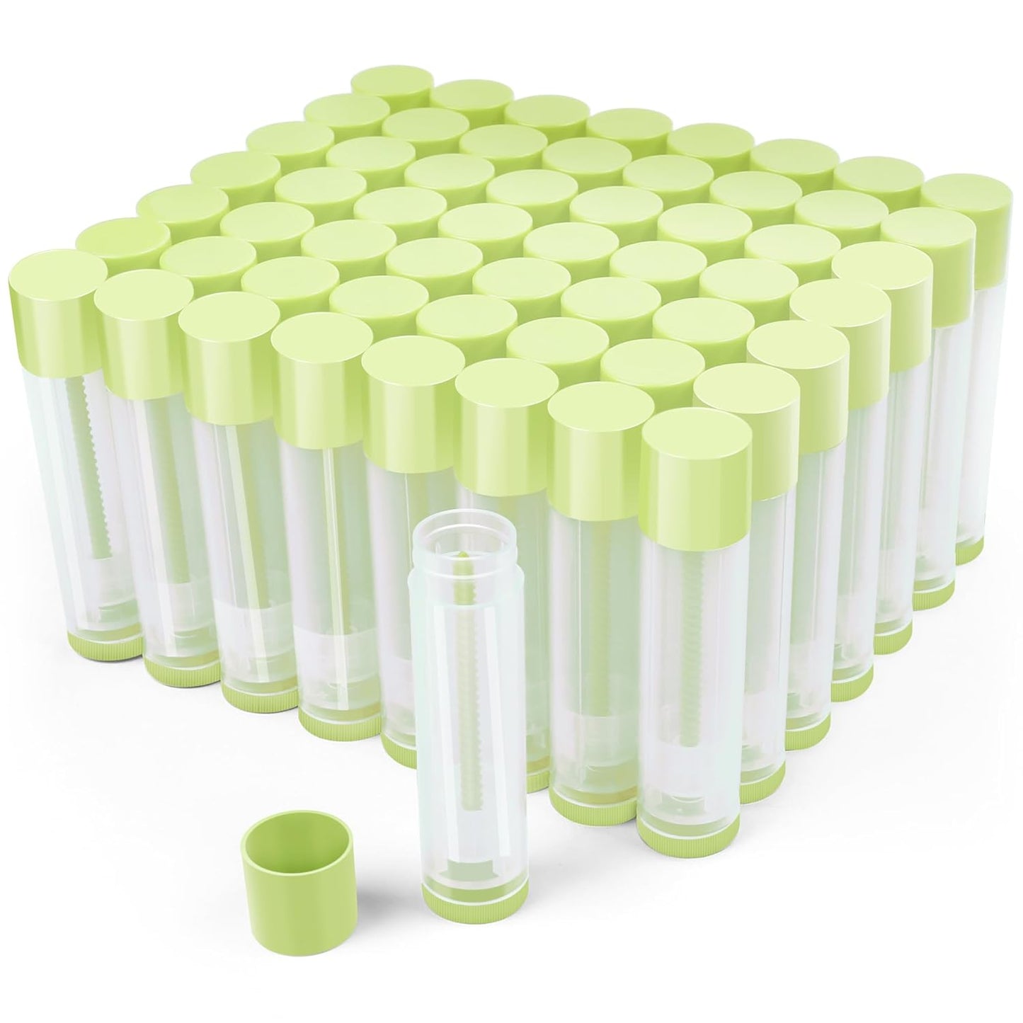 LotFancy Lip Balm Tubes Empty, 60PCS 5.5ml (3/16 Oz), Clear Lip Balm Container Tubes with Green Caps, BPA Free & Leak Free, Refillable