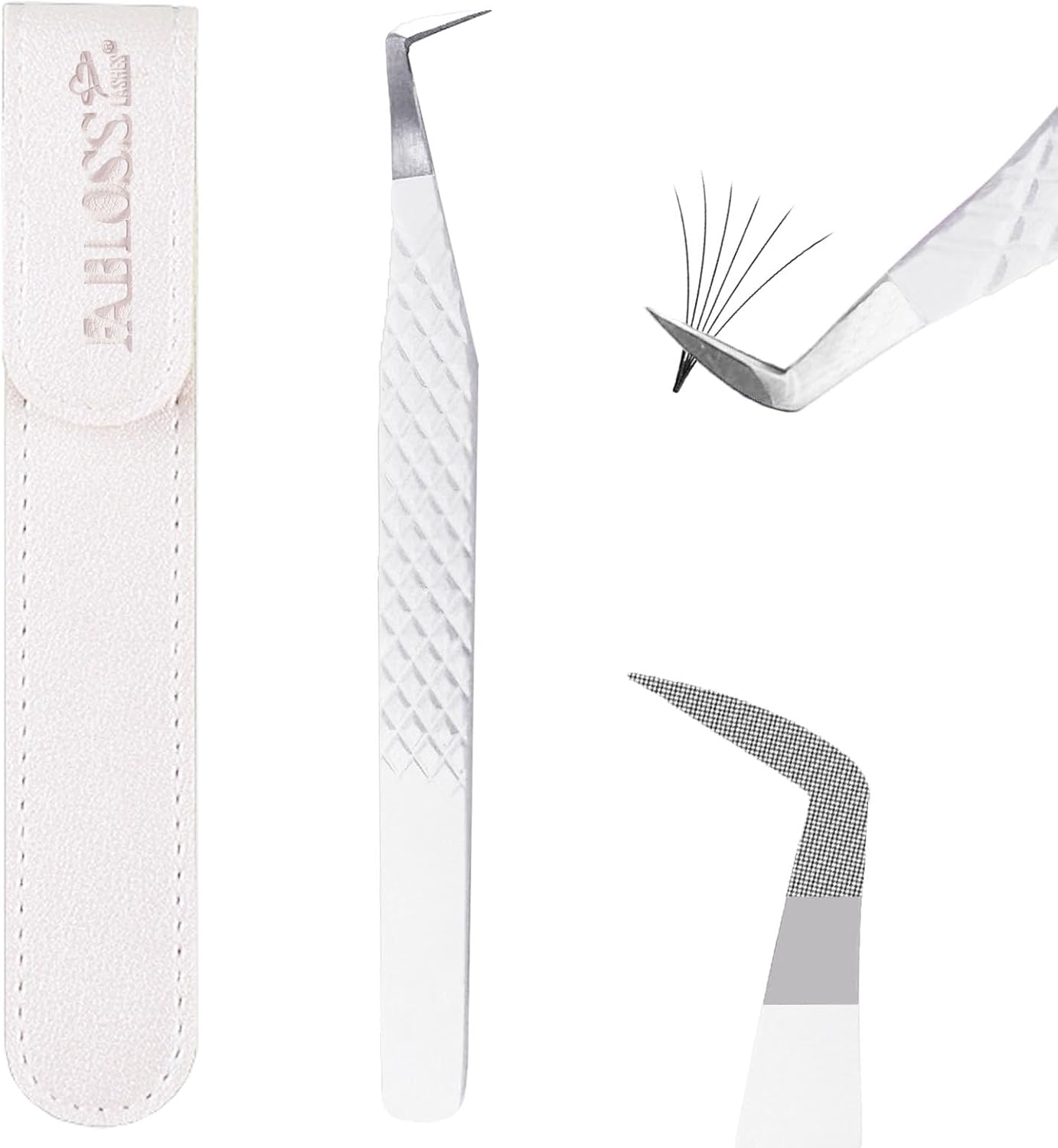 Lash Tweezers For Eyelash Extensions Fiber Tip Lash Tweezers Tweezers For Women Precision Tweezers Professional Craft Tweezers, Fiber Tip Japanese Steel (White-Boot Tweezers)