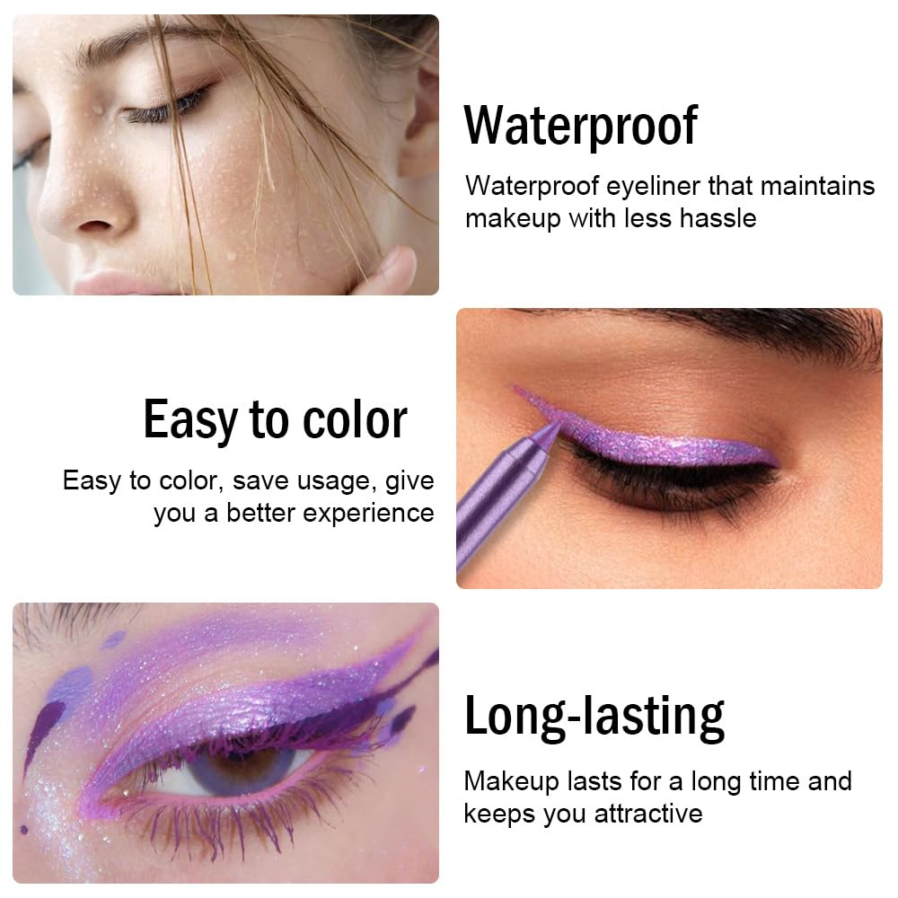 evpct Purple Eyeliner Pencils for Eyes, Voilet Lavender Purple Colored Eye Liner Pencil Makeup Waterproof Smudge Proof, Colored Gel Waterline Eyeliner Liquid, Face Eye Paint Stick Halloween Makeup 13