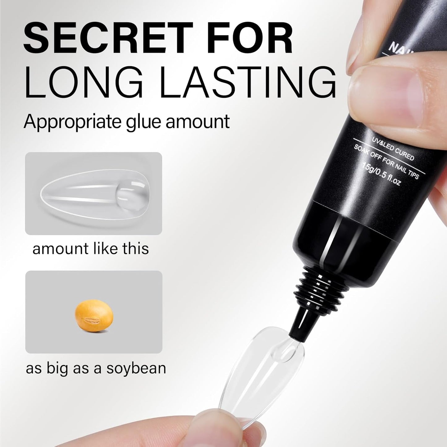 AILLSA Gel Nail Glue for Nails Tips, Solid Super Strong Gel Glues 15g Professional Fake Acrylic Soft Nails Glue U V Lamp Curing Needed - Long Lasting 30 Days+