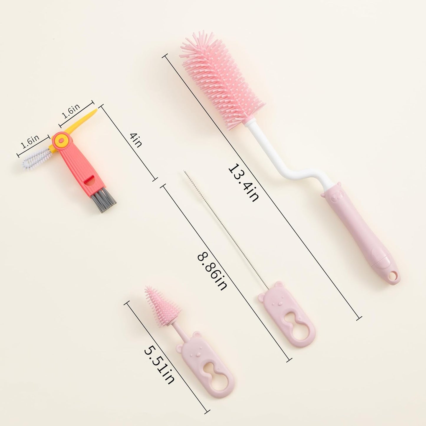 Silicone Spinning Bottle Cleaning Brush, 13.4in Long Handle Water Cup Bottles Cleaner for Baby Bottles, Sports Bottle, Glass Vase, Tumbler, with a Tiny Cup Lid Gap Cleaning Brush, x Pink