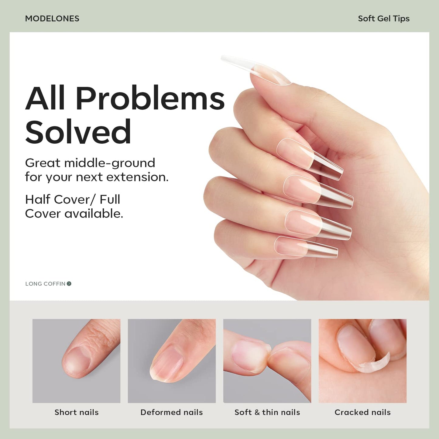 Modelones Long Coffin Nail Tips - 500Pcs Fake Nails Gel Clear Soft Acrylic Press on Pre-shape Full Cover Gel Extension Home DIY Salon Art Design 10 Sizes