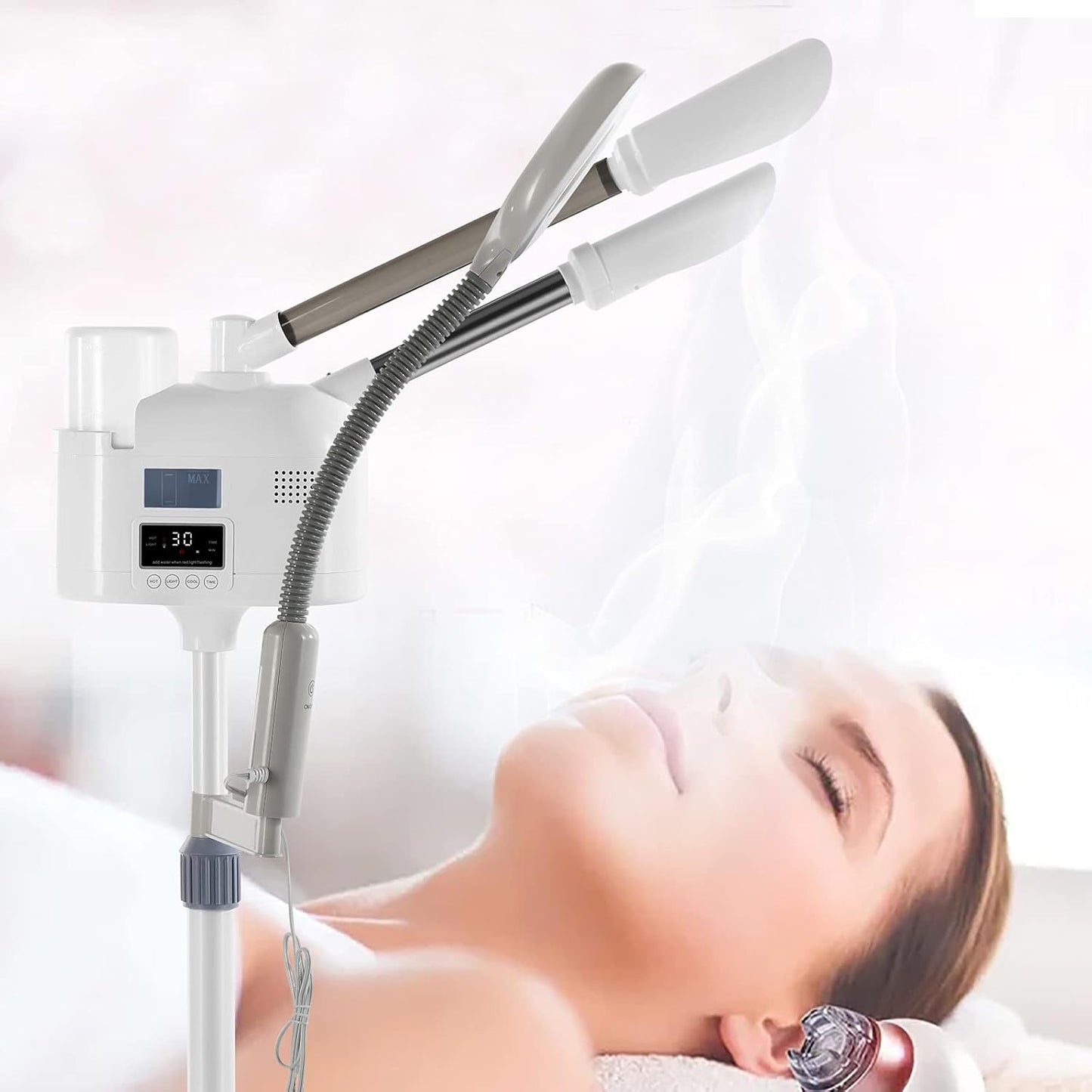 Professional 3 in 1 Facial Steamer Upgrade Esthetician Steamer with hot & Cold Nozzle 5X LED Magnifying Lamp Beauty Salon Spa