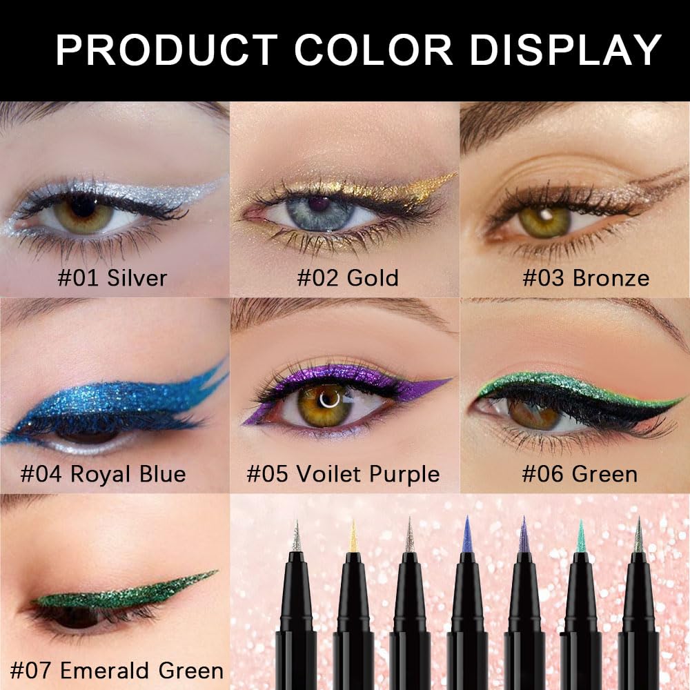 evpct 1Pcs Gold Liquid Eyeliner Makeup, Gold Glitter Metallic Shimmer Colored Eyeliner Liquid Eye Liner Eyeshadow Pencil Face Body Glitter Makeup, Longwear Waterproof, Fake Eyelashe Mascara Accessorie