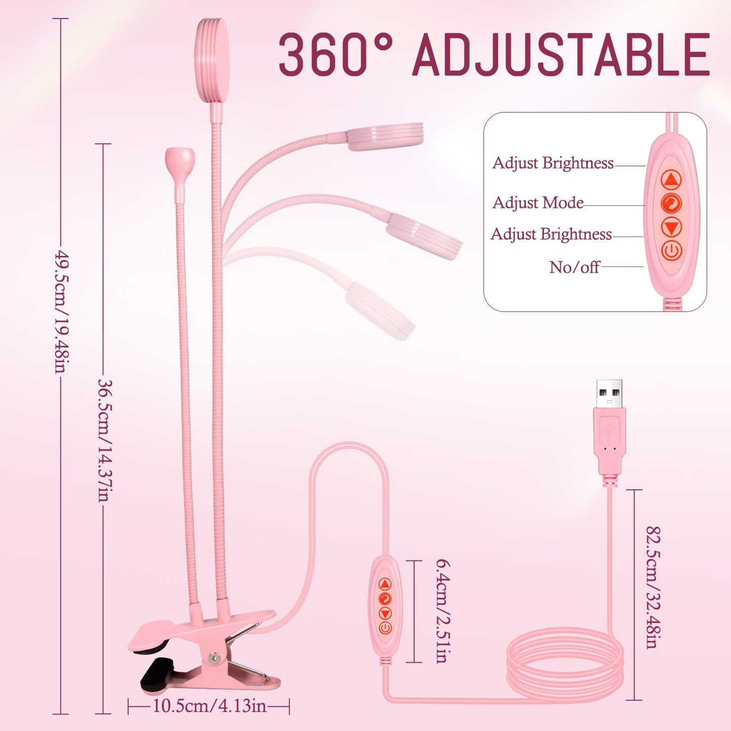AORAEM LED Nail Lamp Double-Headed UV LED Light Quicky-Dry Duck Neck UV Lamp Dryer Curing Light with Portable Gooseneck and Clamp Flash Cure U V Light for Gel Nails Professional Home DIY Salon Pink